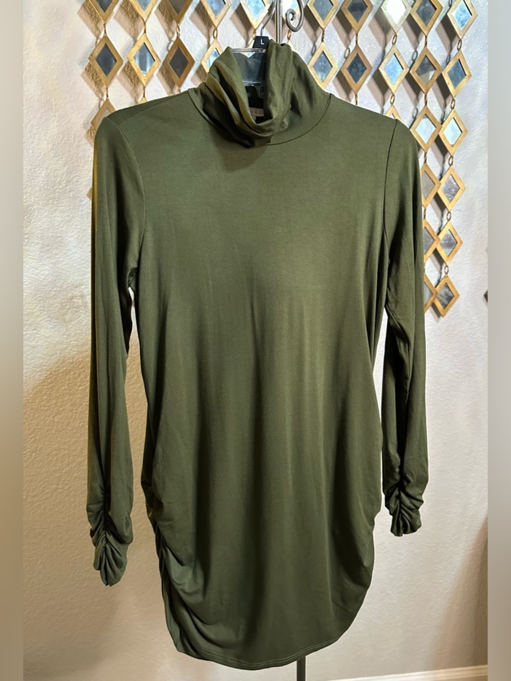 NWT Taupe Long Sleeve Tunic w/ Ruching Detail